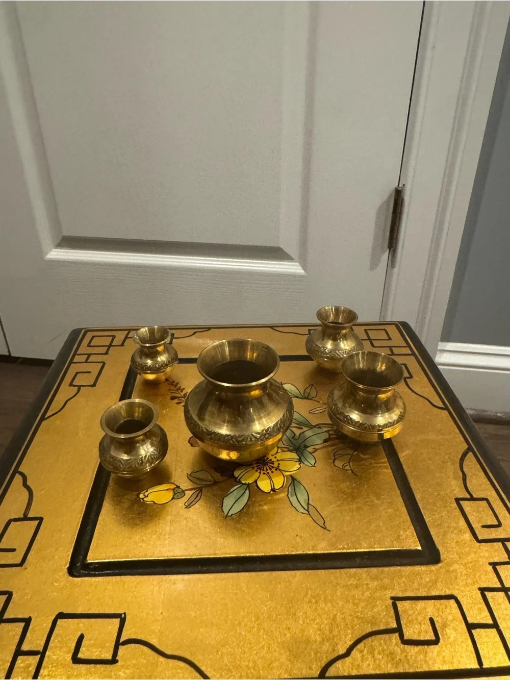 Vintage Brass 5-piece Minature Stacking Vessel Set Turkish Style